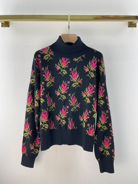 

black flower knitted sweater, White;black