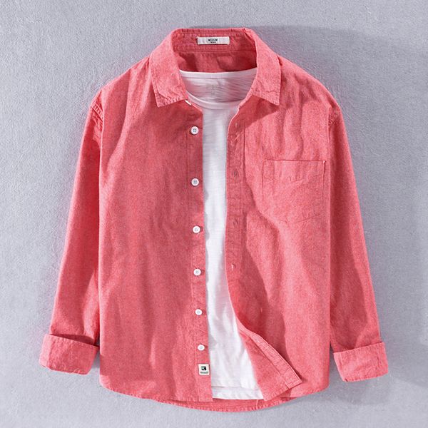 

2021 new novo estilo simples marca de algodo masculina moda luz vermelha camisas para homem casual confortvel camisa dos homens slido yxll, White