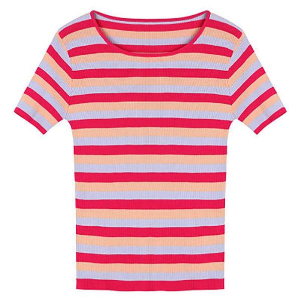 

women's t-shirt heliar strips t-shirts women 2021 summer knitted cotton o-neck fashion solid short sleeve, White