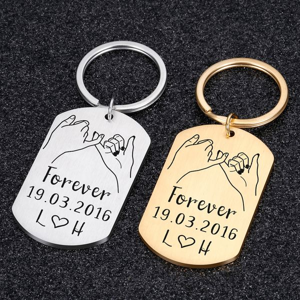 

custom key chain couples boyfriend girlfriend keychain ring anniversary gifts for him her pinky promise initial letters keyringdio chan cont, Slivery;golden