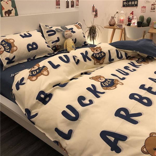 

simple 4-piece washing cotton bed sheet quilt cover cartoon student dormitory 3-piece set