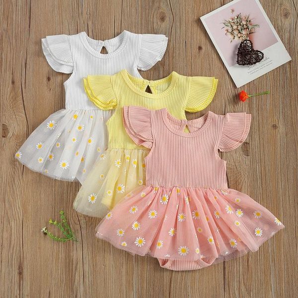 

girl's dresses 0-18m cute born baby girl sleeve tutu floral bodysuit dress one pieces princess clothes, Red;yellow