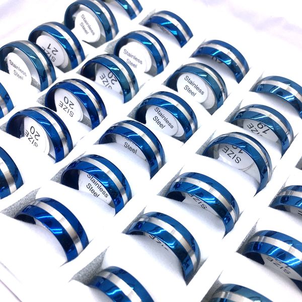 

wholesale 36pcs blue stripe men's women's stainless steel band ring fashion jewelry party favor gifts finger rings mix styles, Silver