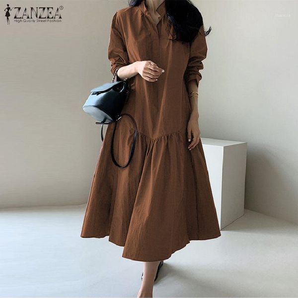

casual dresses vintage solid dress 2022 women's autumn sundress ruffle vestido female v neck robe plus size, Black;gray