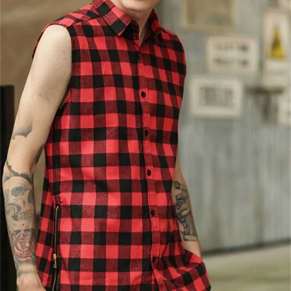 

mens shirts slim fit long sleeveless casual plaids red green shirt summer autumn spring zippers design, White;black