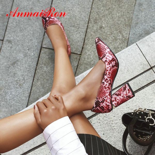 

dress shoes anmairon 2021 women high heel serpentine pointed toe party slip-on wedding hoof heels shallow pumps 34-43, Black