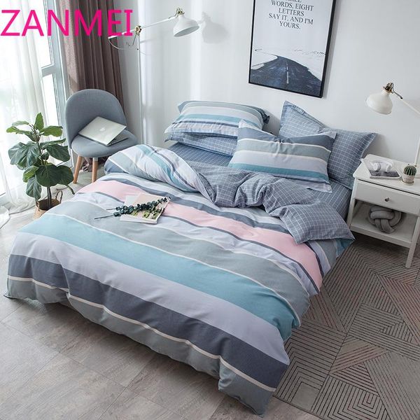 

bedding set 100% cotton fashion simple style striped 4pcs duvet cover set bed linen  king flat bed sheet luxury home textie