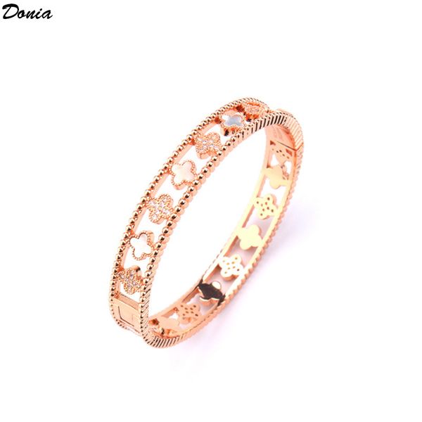 

donia jewelry designer bracelet four leaf flower classic copper micro inlaid zircon bracelet popular in europe and america, Black