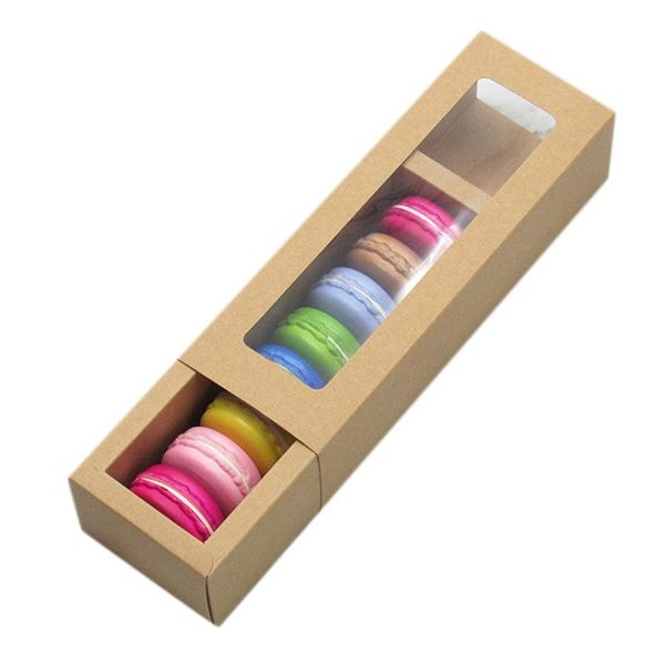 

macaron transparent window box kraft paper drawer box baking biscuit moon cake packaging