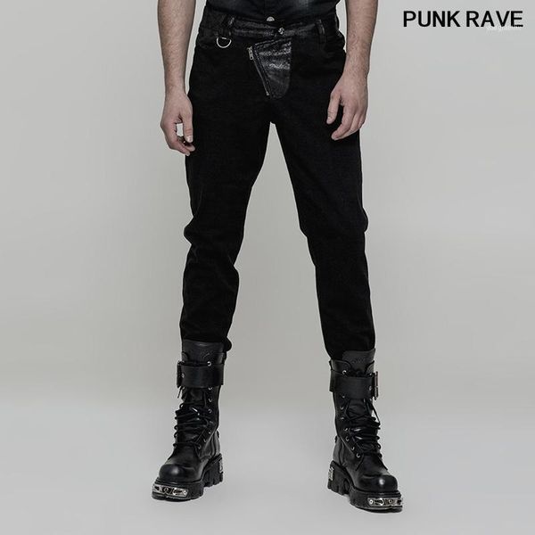 

men's pants steampunk personality stripe pu leather belt long trousers punk rock heavy metal classic dark men rave wk-323xcm1, Black