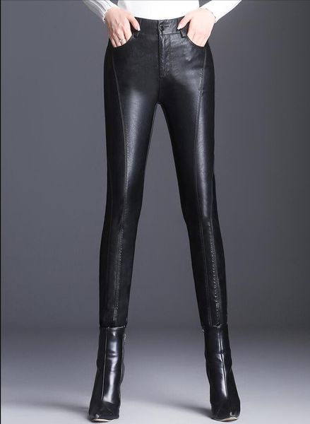 

women's pants & capris faux leather pencil women autumn winter elastic high wait large size pu trousers skinny 5xl, Black;white