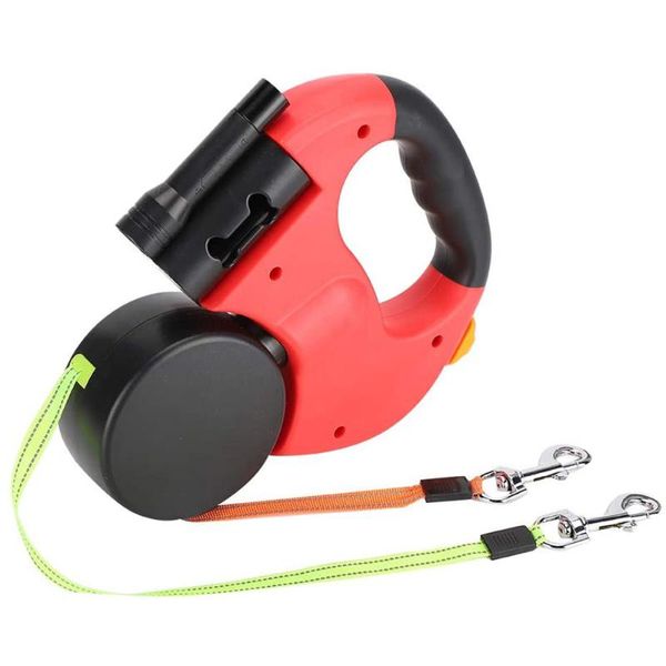 

dual headed leash dog pet walking lead 2 colllars for dogs cats rabbits duty traction collar automatic nylon 2 color retractable