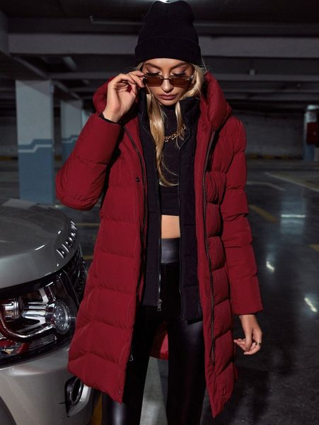 

solid hooded puffer coat e8jc#, Black