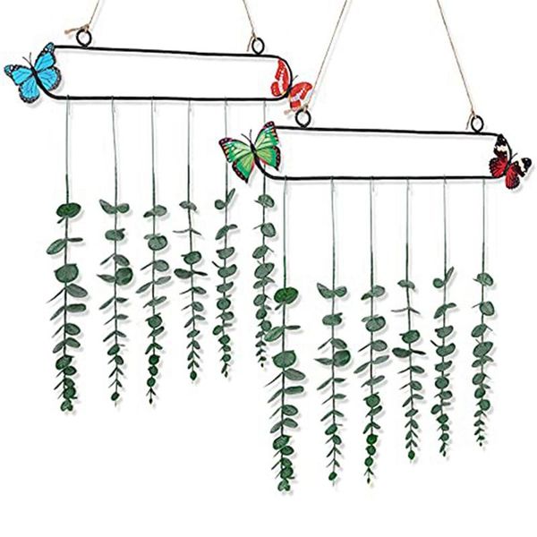 

decorative flowers & wreaths artificial eucalyptus boho bathroom decor, fake greenery hanging wall decorations with metal frame,pack of 2