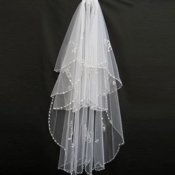 

New Wedding Accessories White/Ivory Fashion Veil Ribbon Edge Short Two Layer Bridal Veils With Comb High QualityCCW0014