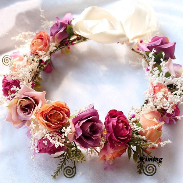 

decorative flowers & wreaths wedding decoration bride rose garland simulation flower wreath headwear headbands for women girls female