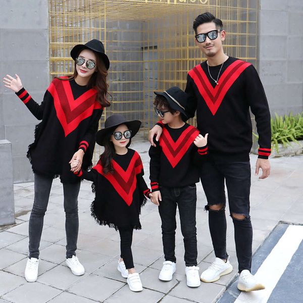 

child autumn new 2021 color contrast big parent v sweater coat family winter w89, Blue