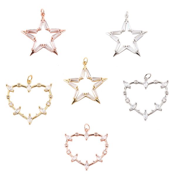 

charm charms for jewelry making supplies heart gold star diy earring necklace metal copper mosaic cz zircon accessories findings, Blue;slivery