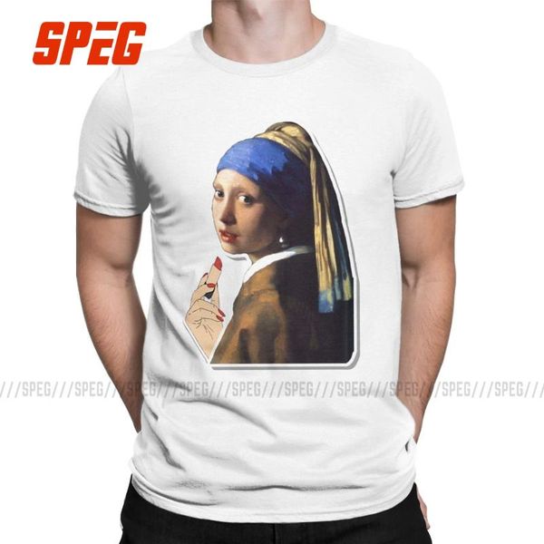 

men's t-shirts girl with a pearl earring t shirt pure cotton funny t-shirt crewneck art tees short sleeve clothing arrival, White;black