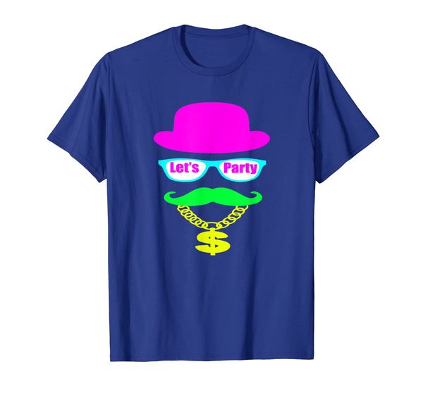 

lets party shirt pink hat, aqua sunglasses, mustache, White;black
