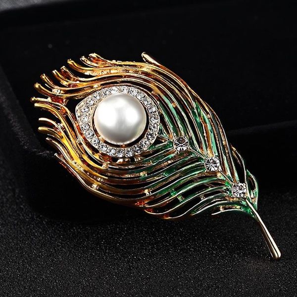 

pins, brooches fashion enamel feather brooch for men jewelry crystal pin pearl christmas accessories women's broches pins gift, Gray