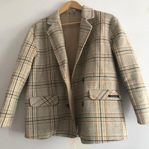 

women's wool & blends 2021 autumn winter women casual plaid jacket and coat, Black