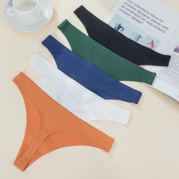 

women's panties underwear woman thongs lingerie solid color stripes t back female seamless ice silk g-string, Black;pink