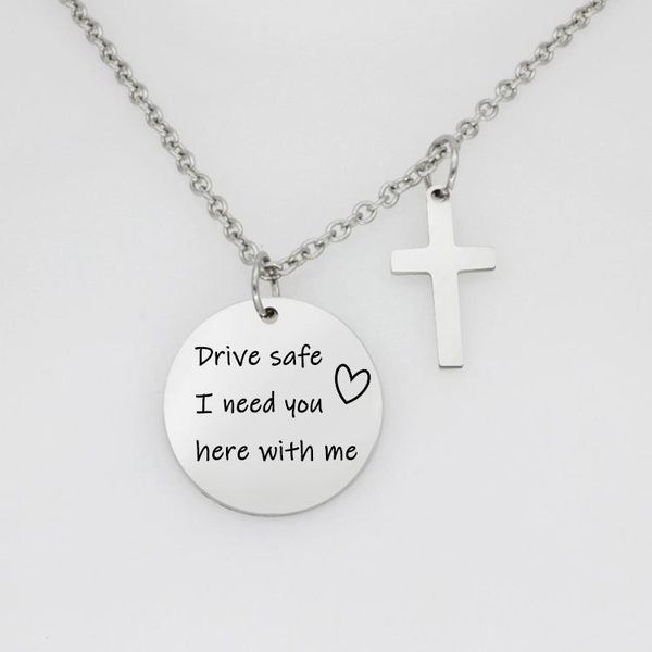 

pendant necklaces stainless steel jewelry drive safe i need you here with me disc cross necklace dropship accepted yp4212, Silver
