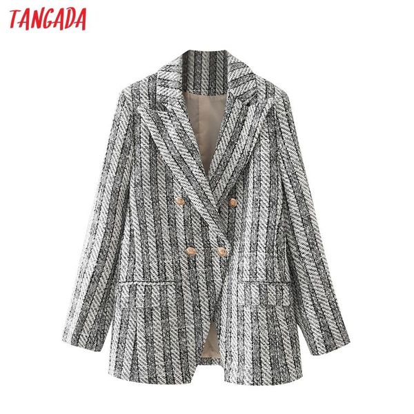 

women's suits & blazers tangada women 2021 winter plaid thick tweed coat vintage long sleeve office lady work chic da58, White;black