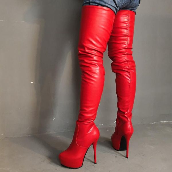 

boots 2021 plus size 47 customize colors extreme high heels over the knee boot women shoes platform red party footwear, Black