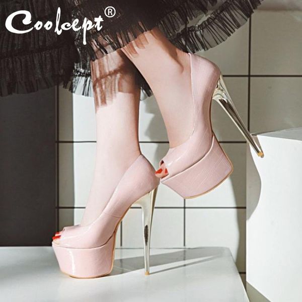 

dress shoes coolcept size 33-48 women pumps fashion peep toe spike high heels stylish platform office work footwear, Black