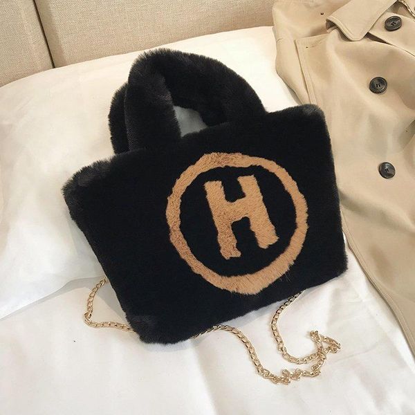 

evening bags plush tote chain bag for women 2021 soft fluffy furry luxury designer handbag roman vacation fur shoulders