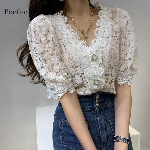 

women's blouses & shirts 2021 summer arrival v collar short sleeve solid color women chiffon blouse, White