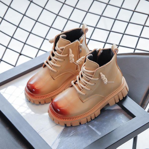 

boots kids girls autumn thin cotton children solid side zip ankle for boys 2021 low heels leather, Black;grey