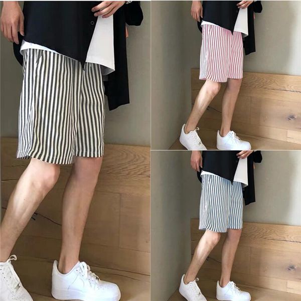 

men beach shorts striped shorts loose high waist packet male knee length casual, White;black