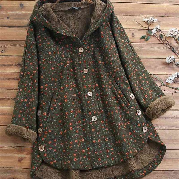 

2021 winter floral coat women's button solid hooded coat, Tan;black