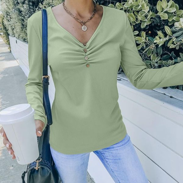 

women's t-shirt v-neck long sleeve autumn fashion all-match casual slim temperament 2021 short, White