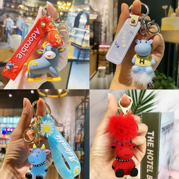 

2021 fashion keychain creative cartoon good luck in year of the ox, Silver