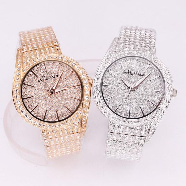 

wristwatches melissa lady women's watch japan quartz fashion dress bracelet full rhinestone luxury crystal party girl birthday gift box, Slivery;brown