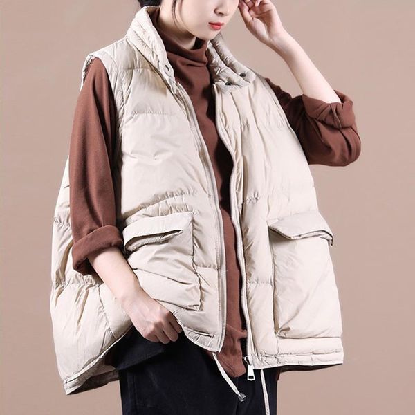 

sedutmo winter oversize duck down vest women short pocket jackets waistcoat spring casual puffer jacket slim parkas ed1482, Black