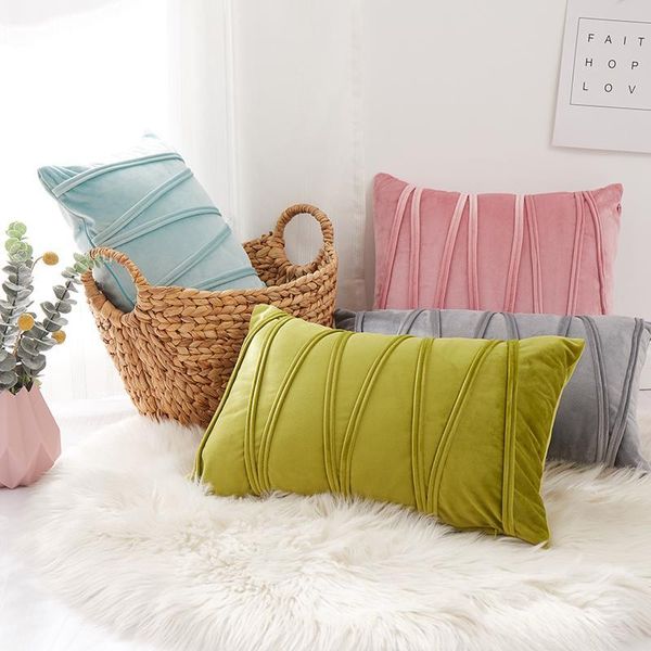 

simple fashion cushion cover soft velvet stripe solid color throw pillow cover living room sofa bedroom home decoration 3 sizes pillow case