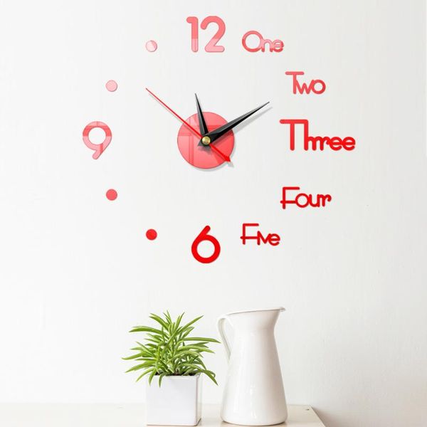 

wall clocks modern style self-adhesive decal mirror surface sticker silent quartz bell 3d clock removable home decorliving room