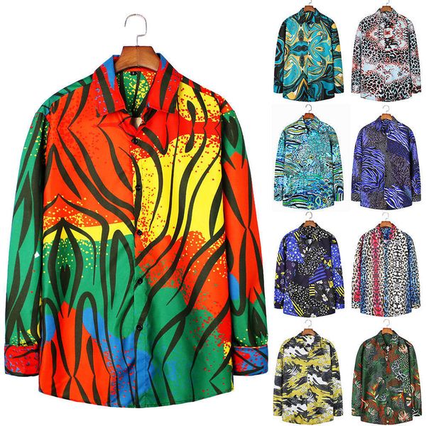 

long sleeve printed casual coat 2021 new loose shirt men's wear, White;black