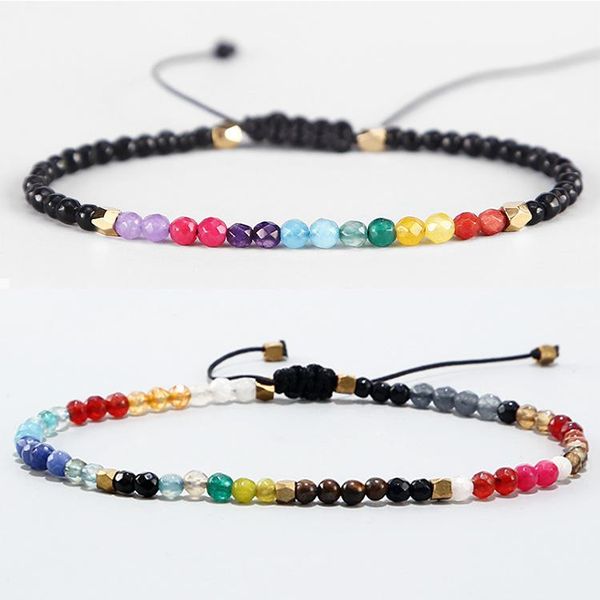 

link, chain 3mm natural stone charm bracelets for women men handmade woven beads string braided bracelet yoga jewelry drop, Black