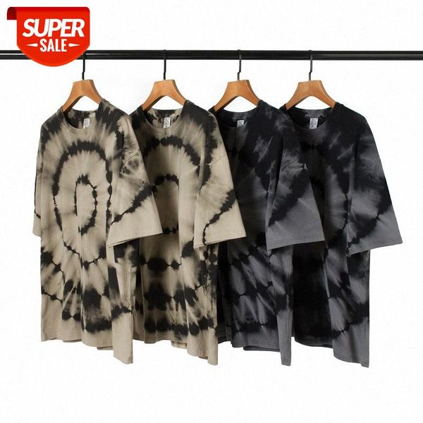 

hip-hop oversize loose gradient tie-dye short-sleeved retro cotton t-shirt for men and women #xj4x, White;black
