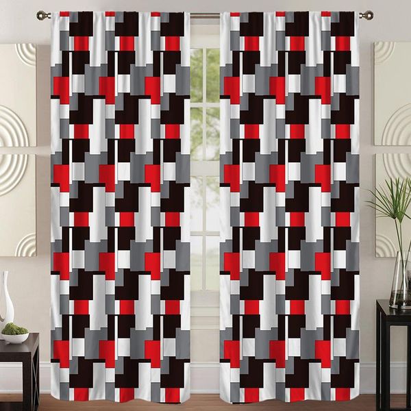 

curtain & drapes 2021 for living dining room bedroom black, red, gray and white grid digital printing fashion blackout curtains included