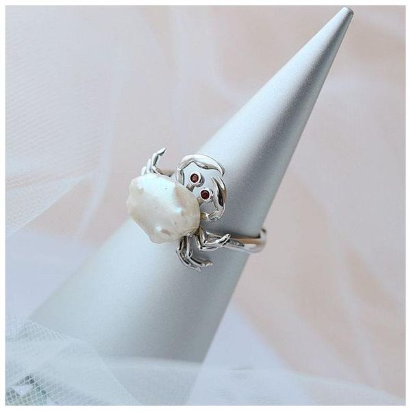 

cluster rings natural baroque pearl silver ring cute little crab 925 sterling, Golden;silver