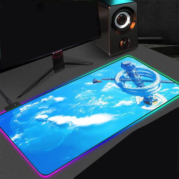 

mouse pads & wrist rests sci-fi space station rgb luminous led usb set gamer accessories computer mat notebook mesa gaming pad xxl