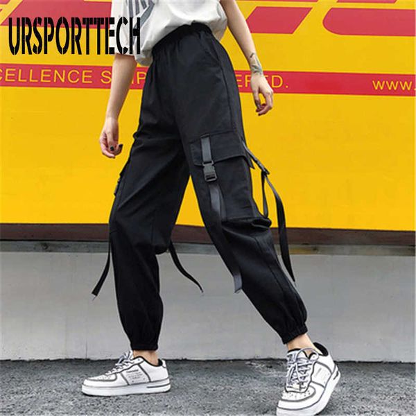 

spring black cotton cargo pants women high waist joggers female streetwear loose trousers casual plus size harem pants 210528, Black;white