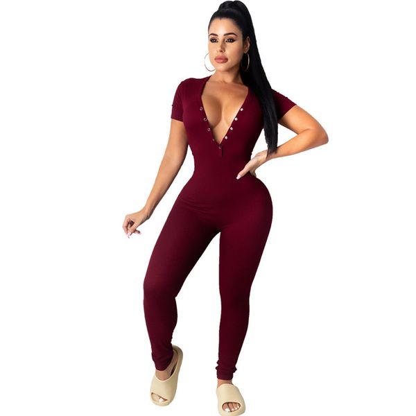 

solid ribbed rompers and jumpsuits for women deep v neck jumpsuit grommet short sleeve slim club fashion rompers, Gray